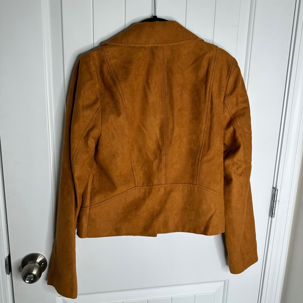J Crew faux suede tan camel motorcycle full zip jacket size XS mob wife - Picture 7 of 8